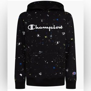Champion Black Hoodie with Multicolor Paint Splatter